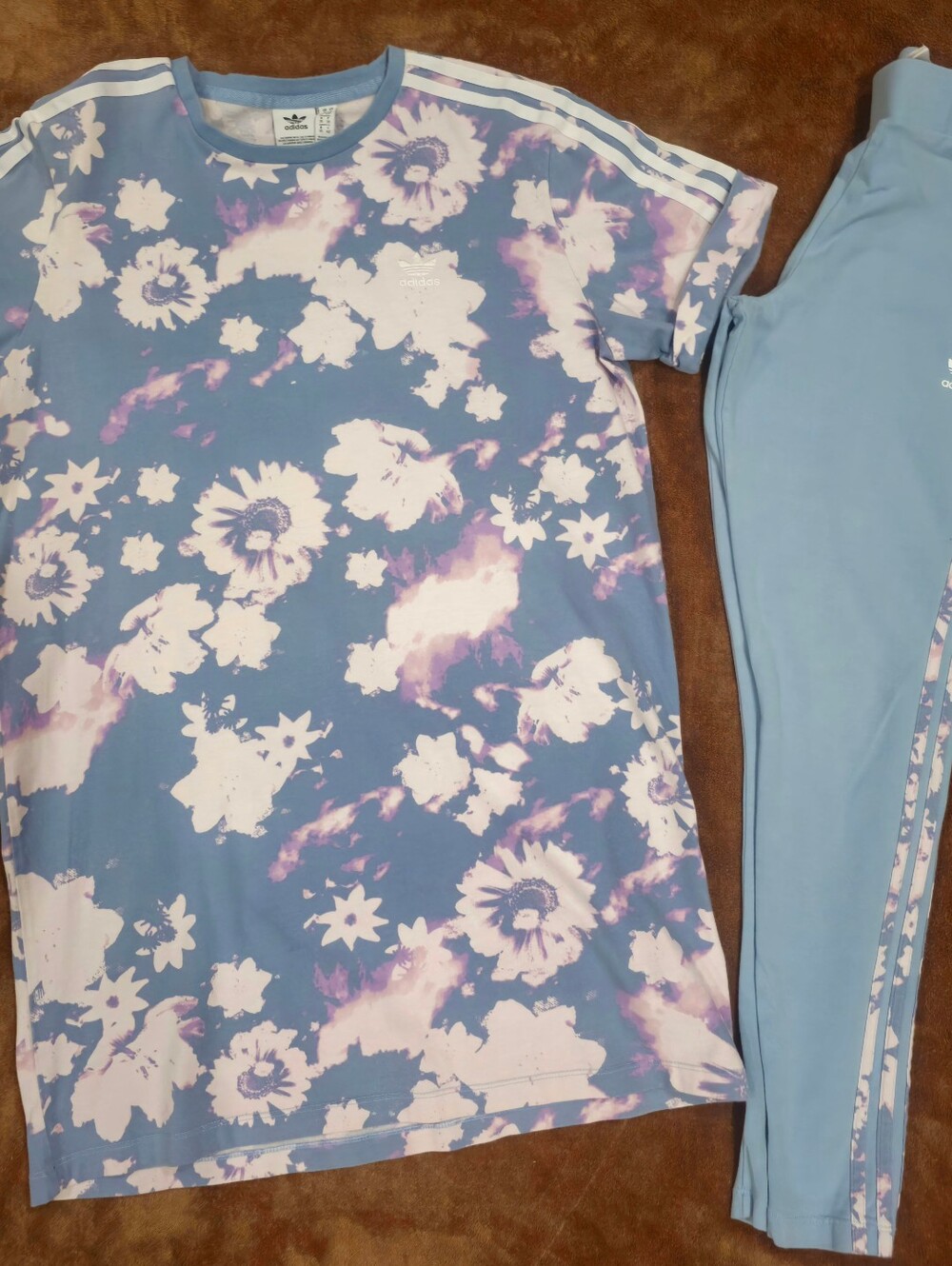adidas Blue and White Floral Tie-Dye Dress With Matching Track Pant